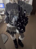 Daiiibabyyy  New American Style Girl Vintage Gray Tone Retro Polka Dot Striped Star Patchwork Bead Cake Skirt Women