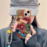 Daiiibabyyy  Vortex pattern IND splicing sausage dog phone case with chain for iPhone 11 12 13 14 15 16 17 Pro Max