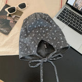 Daiiibabyyy  Floral Beanies Straps Baotou Stacking Hat Female Headscarf Retro Cold Hat Big Head Circumference Skullies Korean Loose Hat