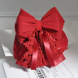 Daiiibabyyy  Professional Ribbon Ruffled Edges Hair Net Sweet Flower Bow Snood Headwear Ponytail Clip Hairgrips Cover Net Waiter