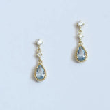 Daiiibabyyy  Light Luxury Blue Water Drop Zircon Hoop Earring for Women Exquisite Y2K Party Jewelry Accessories