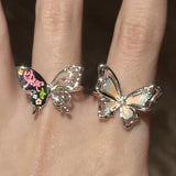 Daiiibabyyy  Colorful Butterfly Doodle Open Ring for Women Exquisite Sweet Hollow Index Finger Elegant Trendy Versatile Casual Jewelry Gift