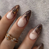 Daiiibabyyy  24Pcs Mid-length French Almond Fake Nails Tips Polka Dot Black Flower Sumdge Press on Nails Silver Moon Star Reusable False Nail