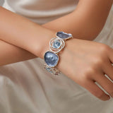 Daiiibabyyy  Enamel Colored Oil Rose Bracelet Geometric Hollowing Out Elastic Buckle Elastic Flower Bangle Ethnic Chinese