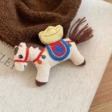 Daiiibabyyy  Cute Lovely 4 Designs Flower Embroidery Red Coffee Cloth Cartoon Horse Brooches for Women New Yesr Festival Accessories
