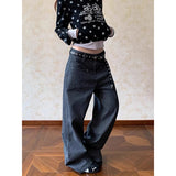 Daiiibabyyy  Autumn Y2K Vintage 90s Gray Striped High Waist Wide Leg Pants Women Long Loose Trousers Full Length Bottom Jeans Pants