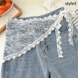 DAIIIBABYYY  -  Korean Lace Floral Hair Scarf female flower white sweet Triangle Scarf Summer Thin Breathable Travel Photo Headband head Scarf