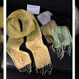 Daiiibabyyy  Women Pure Linen Polka Dot Scarf Breathable Spring Summer Elegant Tassel Long Neck Scarf Thin Neck Scarf for Women 2pcs/lot