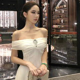 Daiiibabyyy  Autumn French Luxury Fashion Elegant Evening Gown Women Backless Tulle Pure White Strapless Long Dress Formal Occasion Clothing