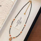 Daiiibabyyy  Creative Black Crystal Beads Rhinestone Enamel Pomegranate Pendant Necklaces for Women 18K Gold Stainless Steel Chokers