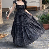 Daiiibabyyy  French dress spring new waist square collar design thin backless long floral  maxi dresses for women