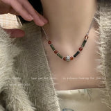 DAIIIBABYYY  -  National Style Color Beads Butterflies Necklace Female Temperament Thin Rope Collarbone Chain Adjustable Chain Jewelry