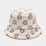 Daiiibabyyy  Women Autumn Winter Printed Plush Bucket Hat Vintage Floral Print Fluffy Hat Korean Warm Fisherman Hats