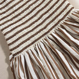 Daiiibabyyy  Casual Street Vacation Style Strapless Stretchable Long Dress Summer Fashion Stripes Printing Ruched Comfort Retro Sundress