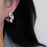 Daiiibabyyy  Pearl Flower C-shaped Ear Stud Earrings For Women Girl Sweet Temperament Simple Trendy Elegant Gentle Anniversary Jewelry Gift