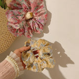 DAIIIBABYYY  -  French Romantic Idyllic Floral Scrunchies Flowers Wrinkled Large Hair Ties Ropes Gray Yellow Elegant Ponytail Holder Headwear