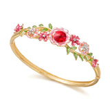Daiiibabyyy  Elegant Flower Pattern Enamel Open Bracelet for Women Trendy Gold Plated Cloisonne Flowers Bangle Ring Charms Party Jewelry