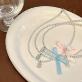 DAIIIBABYYY  -  Elegant Creative Korean Version Small Bear Pearl Bowknot Choker Necklace for Women Ins Trendy Sweet Cool Female Accessories
