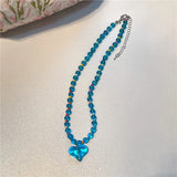 Daiiibabyyy  New Colorful Bead Necklace Sweet Cute Girlish Style Transparent Heart-Shaped Collarbone Chain Novel Necklace Women's Jewelry