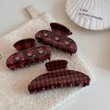 Daiiibabyyy  Refreshing World Hair Claw Retro Style Classic Brown Plaid Elegance Acetate Hair Claw Clips Hair Accessories for Women Girls