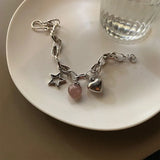 DAIIIBABYYY  -  New Arrival Elegant Strawberry Quartz Love Heart & Star Thai Silver Female Charm Bracelet Wholesale Jewelry For Women No Fade