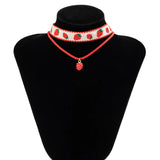 DAIIIBABYYY  -  Gothic Cute Strawberry Korean Velvet Choker Exquisite Small Strawberry Pendant Lock Bone Necklace Trend Y2K Jewelry