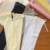 Daiiibabyyy  Lolita Ribbon Bow Thigh High Stockings Kawaii JK Solid Color Bow Tie Sweet Black White Knee High Socks Sexy Women Silk Stockings