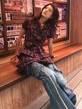 DAIIIBABYYY  -  Summer Y2k Aesthetic Plaid Vintage Slim Dress Single Breasted Mini Shirt Dresses Harajuku Bandage Grunge Punk Ruffled Vestidos