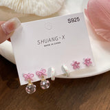 DAIIIBABYYY  -  Sweet Girls INS Pink Blue Bow-knot Ball Flower Stud Earrings Set for Women Korean Fashion Bow Earring Party Jewelry Gift