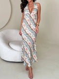 DAIIIBABYYY  -  Women Summer Printed Patchwork Chic Maxi Dress, Sleeveless Halter Fashion Simple Party Dress, 2025 Backless Elegant Ladies Dress