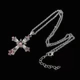 DAIIIBABYYY  -  Y2K Zircon Cross Necklace Pink Purple Love Heart Cross Pendant Necklaces for Women Gothic Jewelry Party Girls Accessories 2024