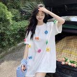DAIIIBABYYY  -  Summer Casual Korean Bright Line Decoration Short Sleeve T-Shirts Female Korean Loose Mid Length Top Simplicity O-neck Top Tee