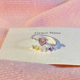 Daiiibabyyy  Y2K Pink Zircon Hollow Heart Rings for Women Minimalist Silver Color Opening Adjustable Ring Jewelry Wedding Gift