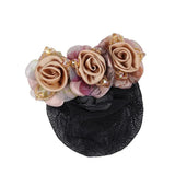 Daiiibabyyy  Spring Clip Beaded Crochet Hair Clip Barrettes For Flight Attendant Women Bun Net Crystal Hairnet Cover Zircon Flower Bun Snood