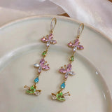 Daiiibabyyy  New Trendy Multicolor Butterfly Drop Earrings Long Tassel Water Drop Zircon Dangle Earrings Sweet Ear Hooks for Women Holiday K