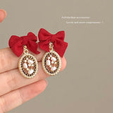 DAIIIBABYYY  -  New Romantic Winter Red Velvet Flocking Bow-knot Earrings Korean Fashion White Furry Ball Multi-style Dangle Earring Jewelry