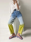 DAIIIBABYYY  -  Fashion Designer Jeans Woman High Waisted Jeans Elegant Denim Pants Gradient Button Streetwear 2024 Vintage Trousers