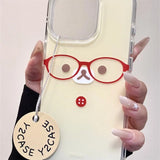 Daiiibabyyy  Crystal transparent white light painted cute little bear expression phone case with chain for iPhone11 12 13 14 15 16 17 Pro Max