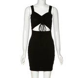 Daiiibabyyy  Must - Have for Cool Vibe! Make a Statement. Square - Neck Drawstring Hollow - Out Slim Dress, Sexy & Casual.