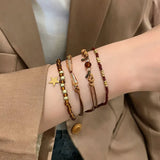 DAIIIBABYYY  -  3 Pcs Retro Brown Crystal Beads Bracelets Set Women Men Bohemia Braided Rope Chain Bracelets Bangles Ethnic Wristbands Jewelry