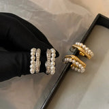 Daiiibabyyy  Inlaid Rhinestone Pearl Earrings for Women European and American Retro Elegant Fashion Stud Earring Luxury High-end Jewelry