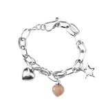 DAIIIBABYYY  -  New Arrival Elegant Strawberry Quartz Love Heart & Star Thai Silver Female Charm Bracelet Wholesale Jewelry For Women No Fade