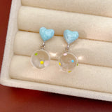 Daiiibabyyy  Cute Dripping Oil Heart Dangle Earrings for Women Y2K Aesthetic Dot Glass Ball Drop Earrings Daily Party Fashion Jewelry K
