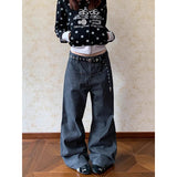 Daiiibabyyy  Autumn Y2K Vintage 90s Gray Striped High Waist Wide Leg Pants Women Long Loose Trousers Full Length Bottom Jeans Pants