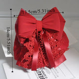 Daiiibabyyy  Professional Ribbon Ruffled Edges Hair Net Sweet Flower Bow Snood Headwear Ponytail Clip Hairgrips Cover Net Waiter