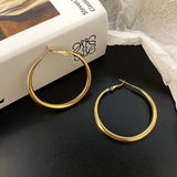 Daiiibabyyy  New Trendy Silver Color Big Circle Hoop Earrings for Women Exaggerated Metal Geometric Smooth Round Earrings Jewelry Gift