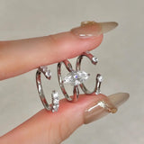Daiiibabyyy  New Trend Minimalist 3 Piece Sets Shining Shining Horse Eye Zircon Rings Women's Opening Adjustable Ring
