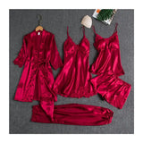 Daiiibabyyy  Women's Long Sleeve Pajama Set Five Piece Includes Shorts Robe Home Clothes Comfortable Breathable Sleepwear for All Seasons