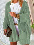 Daiiibabyyy  Women Loose Batwing Sleeve Knit Cardigan Hollow Long Sweater Coat with Pockets