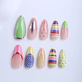 Daiiibabyyy  24pcs Almond Shaped False Nails Dopamine Wearing Summer Starry Polka Dot Printed Y2k Fake Nails INS Fashion Press on Nails